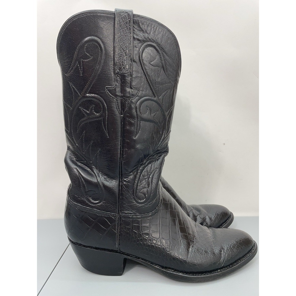 Lucchese Alligator Cowboy Boots Western Handmade Exotic Leather Black Men 9 D